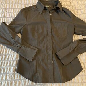 Women’s stretchy black button down shirt